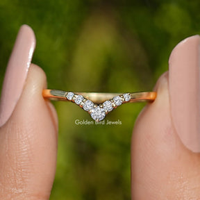 Chevron V Shaped Moissanite Yellow Gold Ring