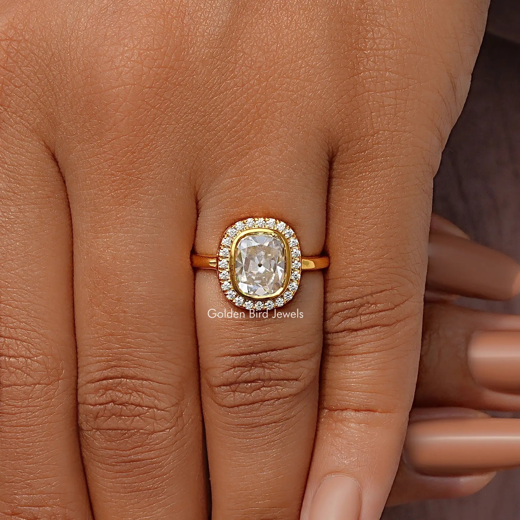 Cushion Old Mine Cut Halo Moissanite Set Ring