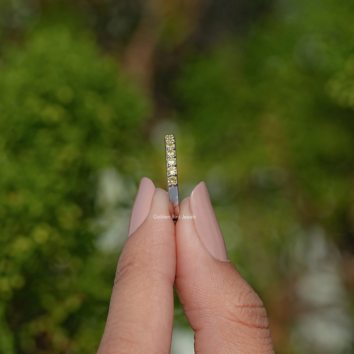 November Birthstone Citrine Yellow Round Eternity Band