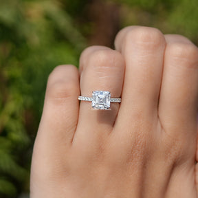 Asscher Cut Solitaire Moissanite Accent Ring