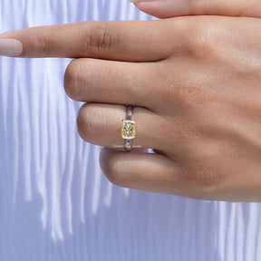 East West Yellow Radiant Moissanite Solitaire Ring