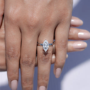 Marquise Cut Moissanite Hidden Halo Wedding Ring
