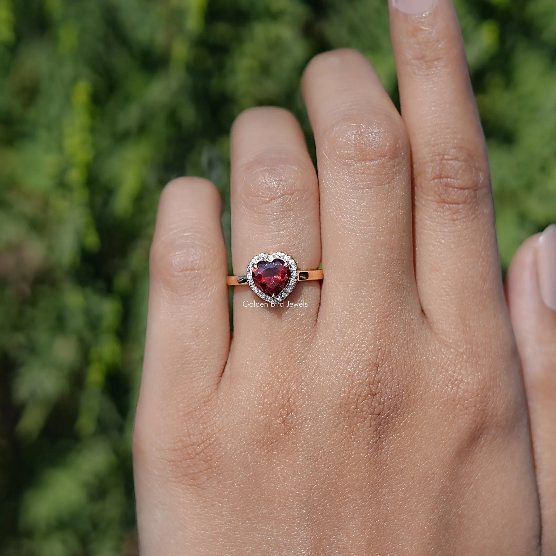 Red Ruby Heart Gemstone Halo Ring