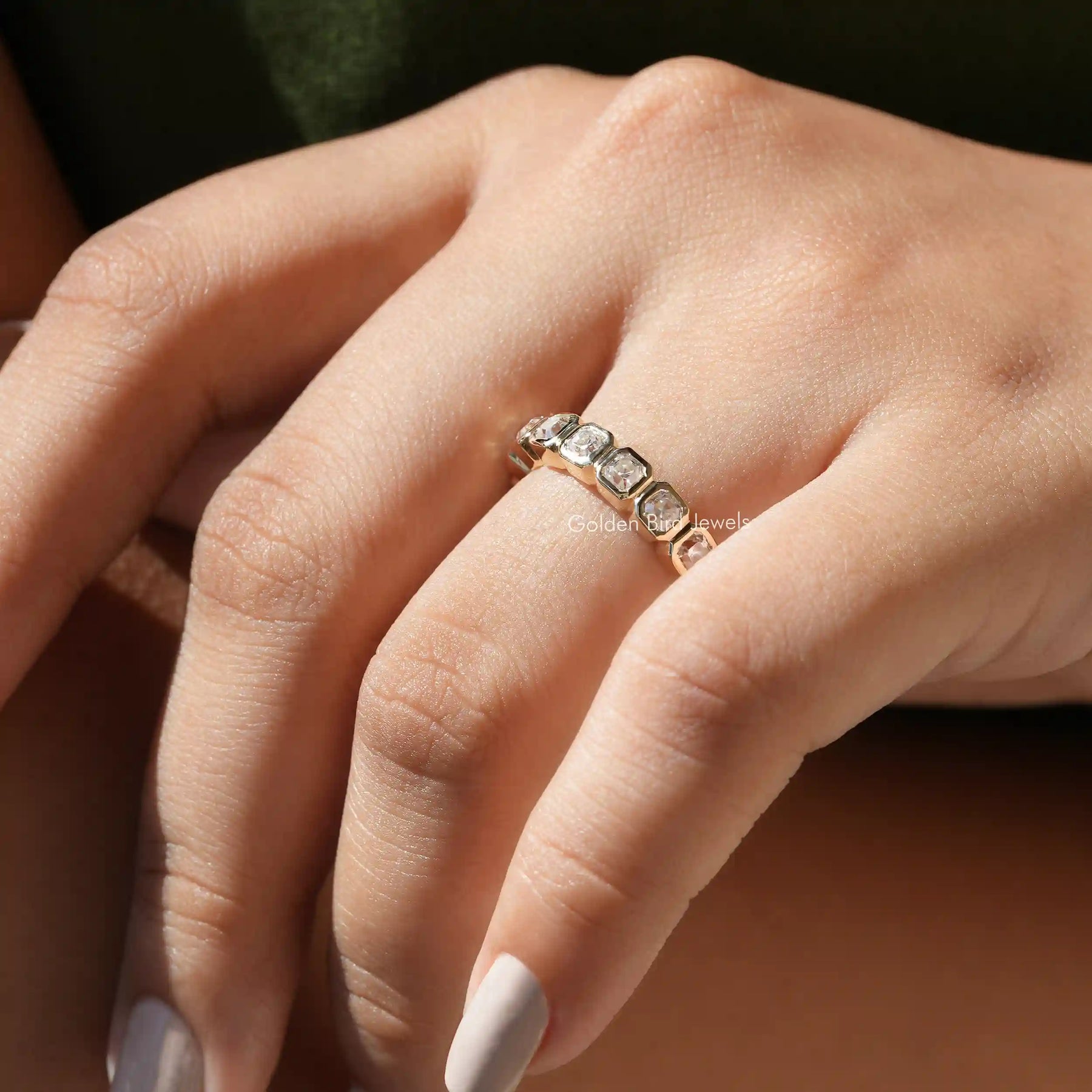 Asscher shop wedding band