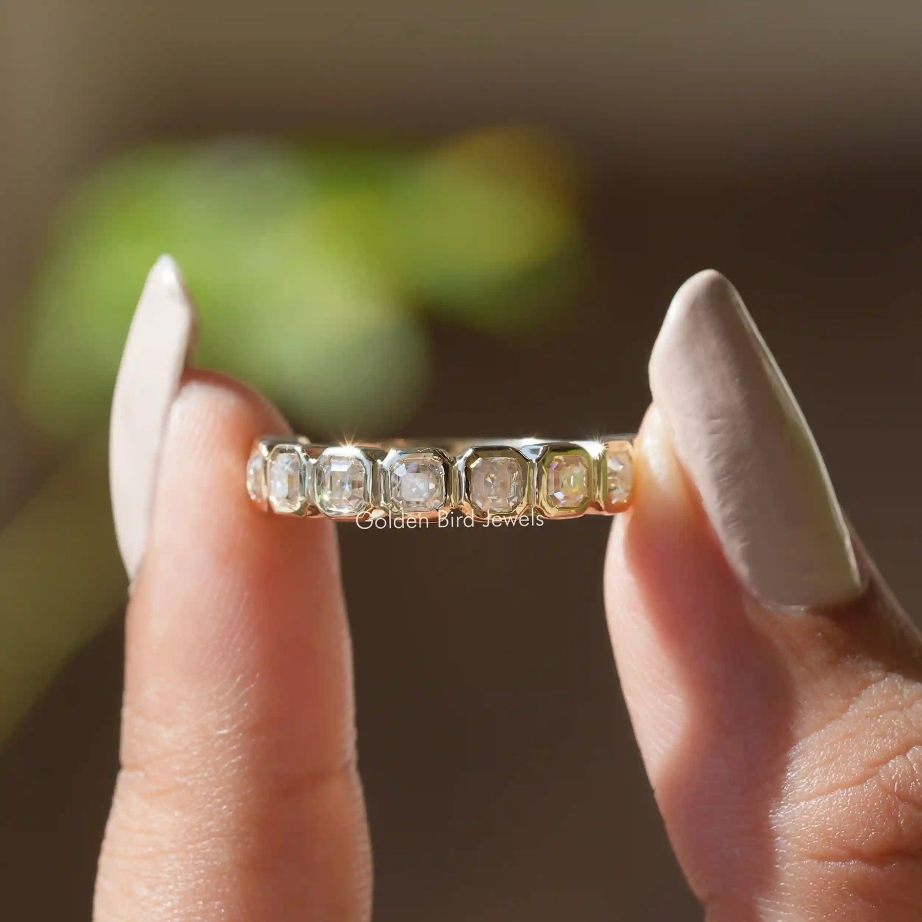 Asscher cut outlet diamond wedding band