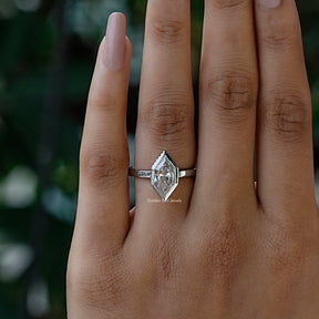 Close-Up View of Dutch Marquise Cut Hidden Halo Ring In White Gold