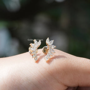 Front view of marquise cut moissanite stud earrings