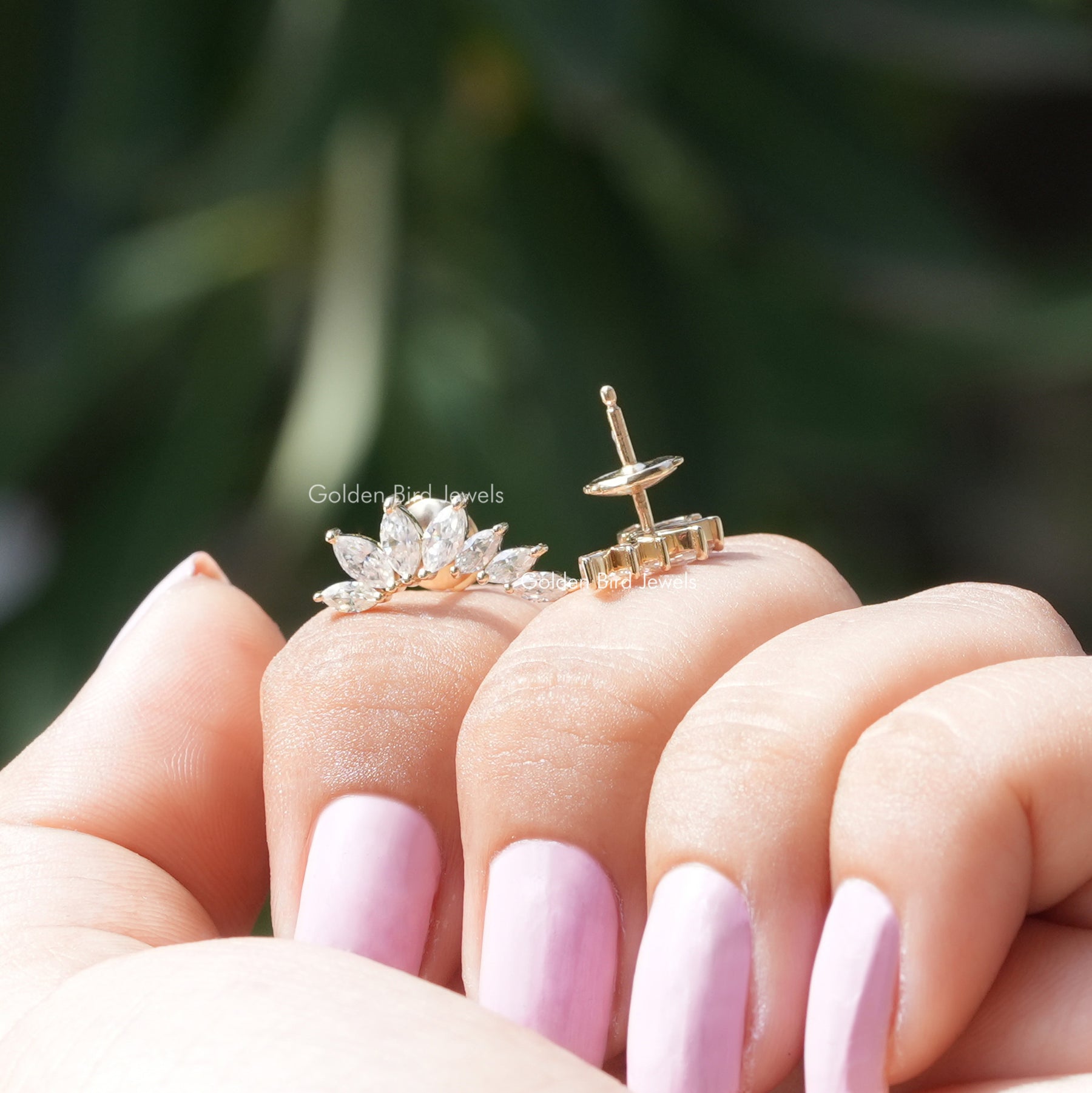 [Marquise cut moissanite stud earrings with push back]-[Golden Bird Jewels]