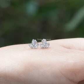 Front view of colorless marquise stud earrings for women's wear 