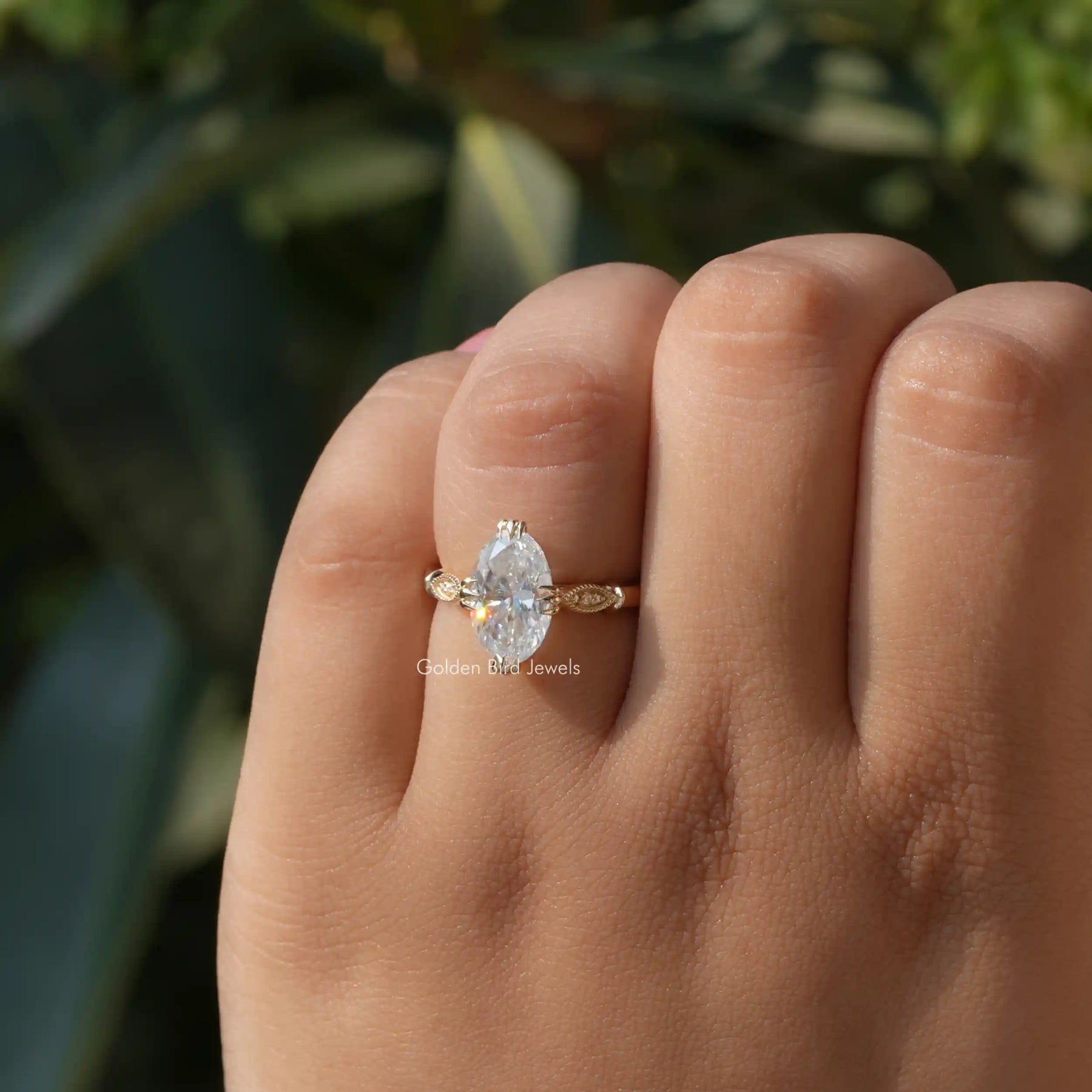 Colorless Moval Cut Moissanite Engagement Ring