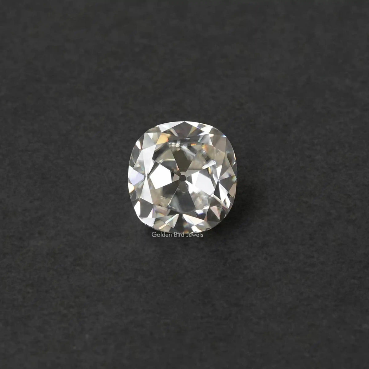 [Front view of colorless old mine cushion cut loose stone]-[Golden Bird Jewels]