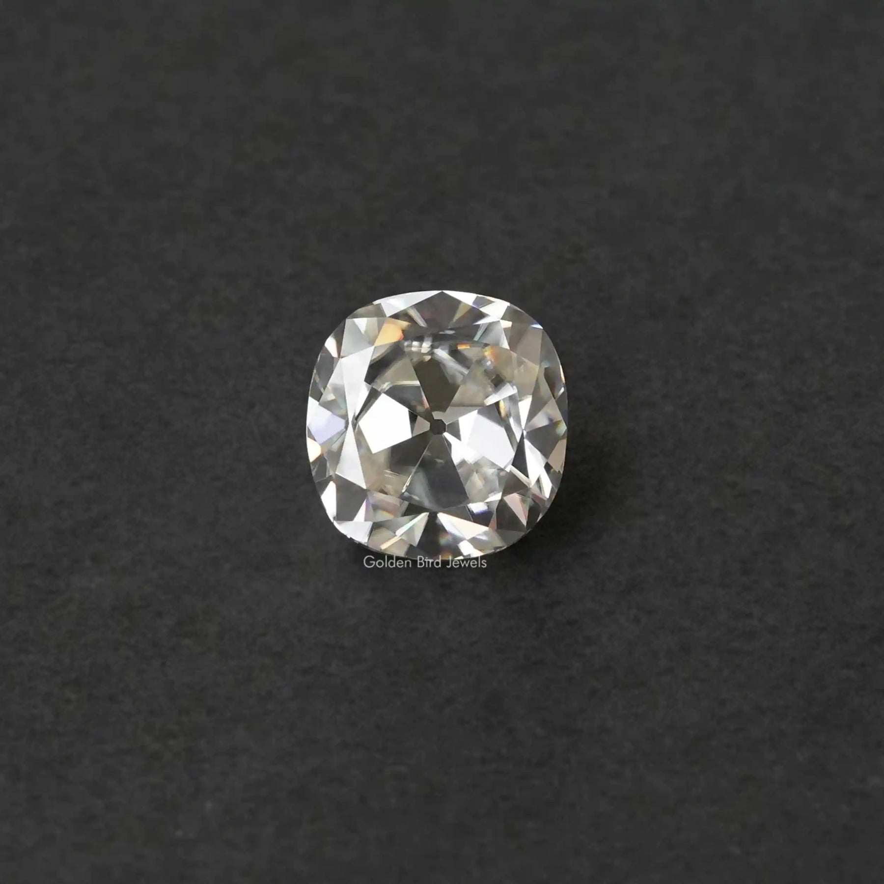 [Front view of colorless old mine cushion cut loose stone]-[Golden Bird Jewels]