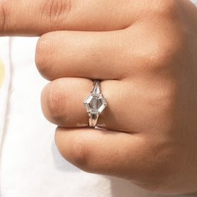 Portrait Hexagon Cut Moissanite Ring In White Gold