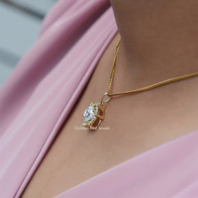 Portuguese Cut Moissanite Halo Marriage Pendant For Her
