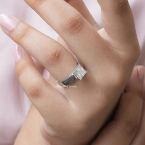 [Moissanite Princess Cut Engagement Ring In 14k White Gold]-[Golden Bird Jewels]