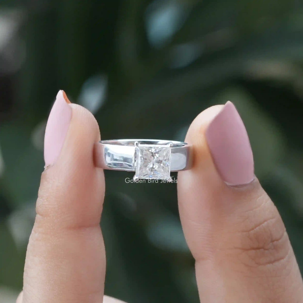 Colorless Princess Cut Moissanite Solitaire Ring