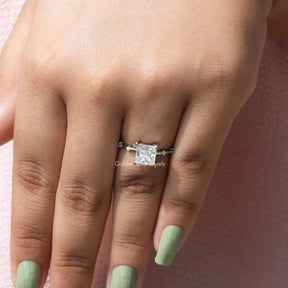 [Colorless Princess Cut Solitaire Ring]-[Golden Bird Jewels]