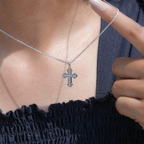 Round Cut Moissanite Encrusted Cross Pendant