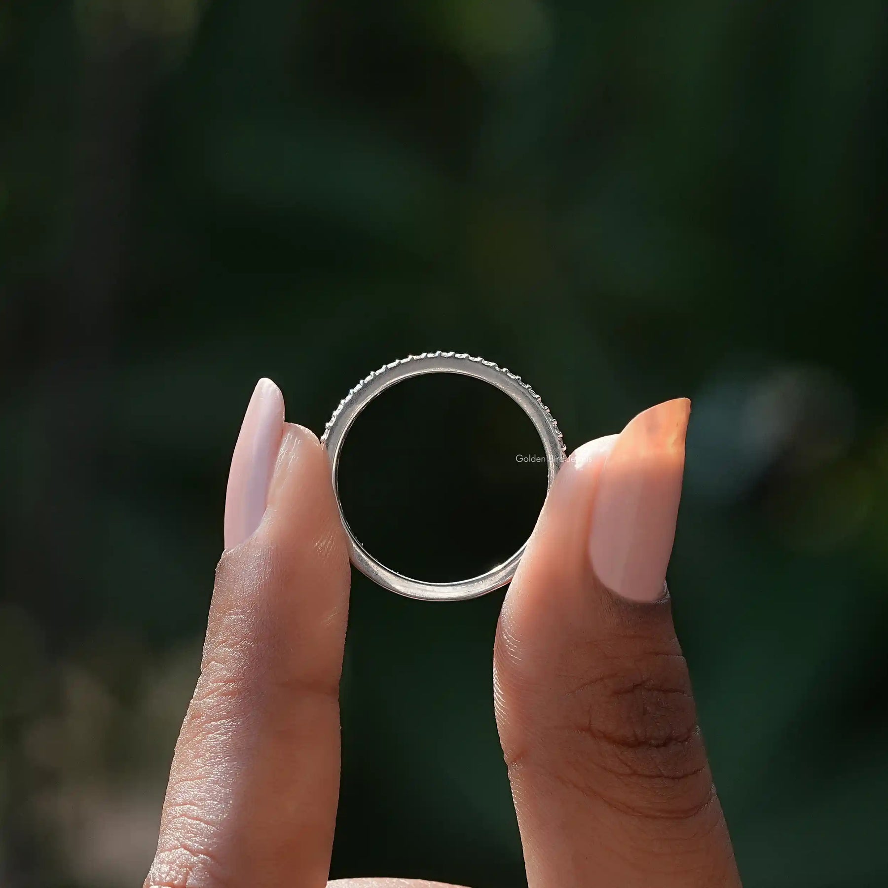 [White Gold Round Cut Eternity Band]-[Golden Bird Jewels]