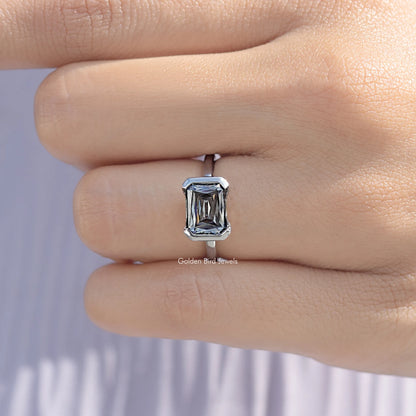 Radiant Moissanite Half Bezel Set East West Solitaire Ring