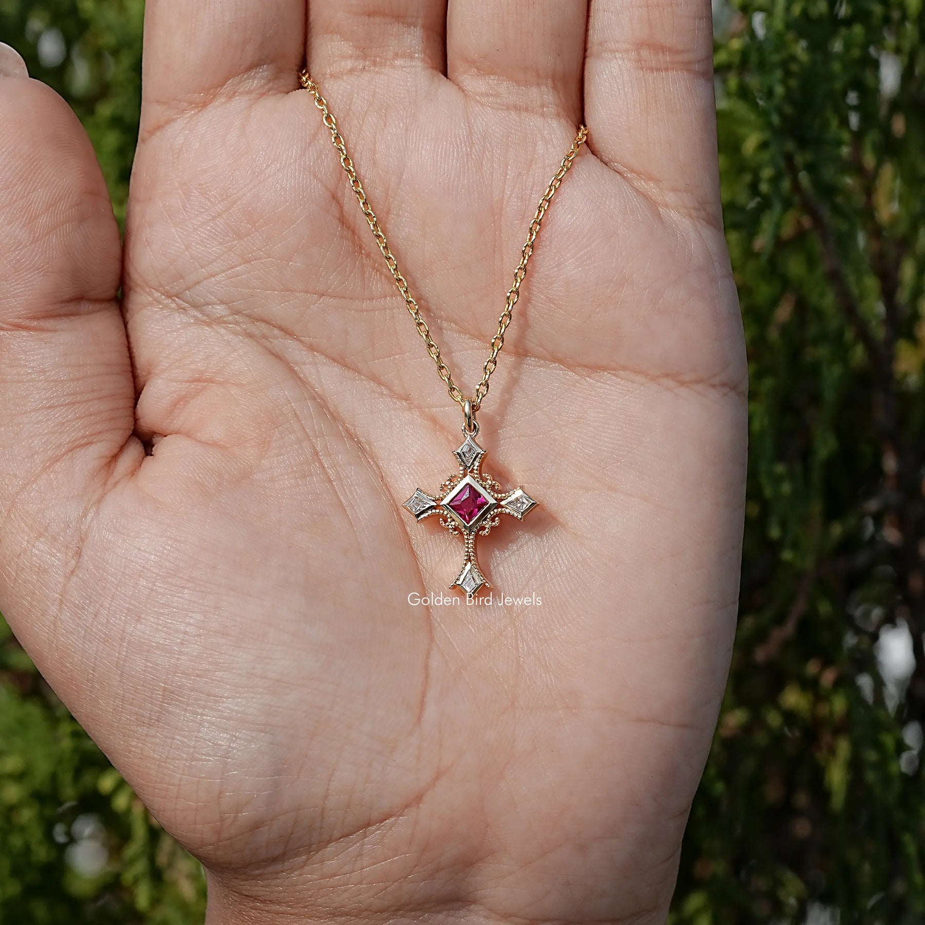 Criss Cross Princess Cut Gemstone Pendant