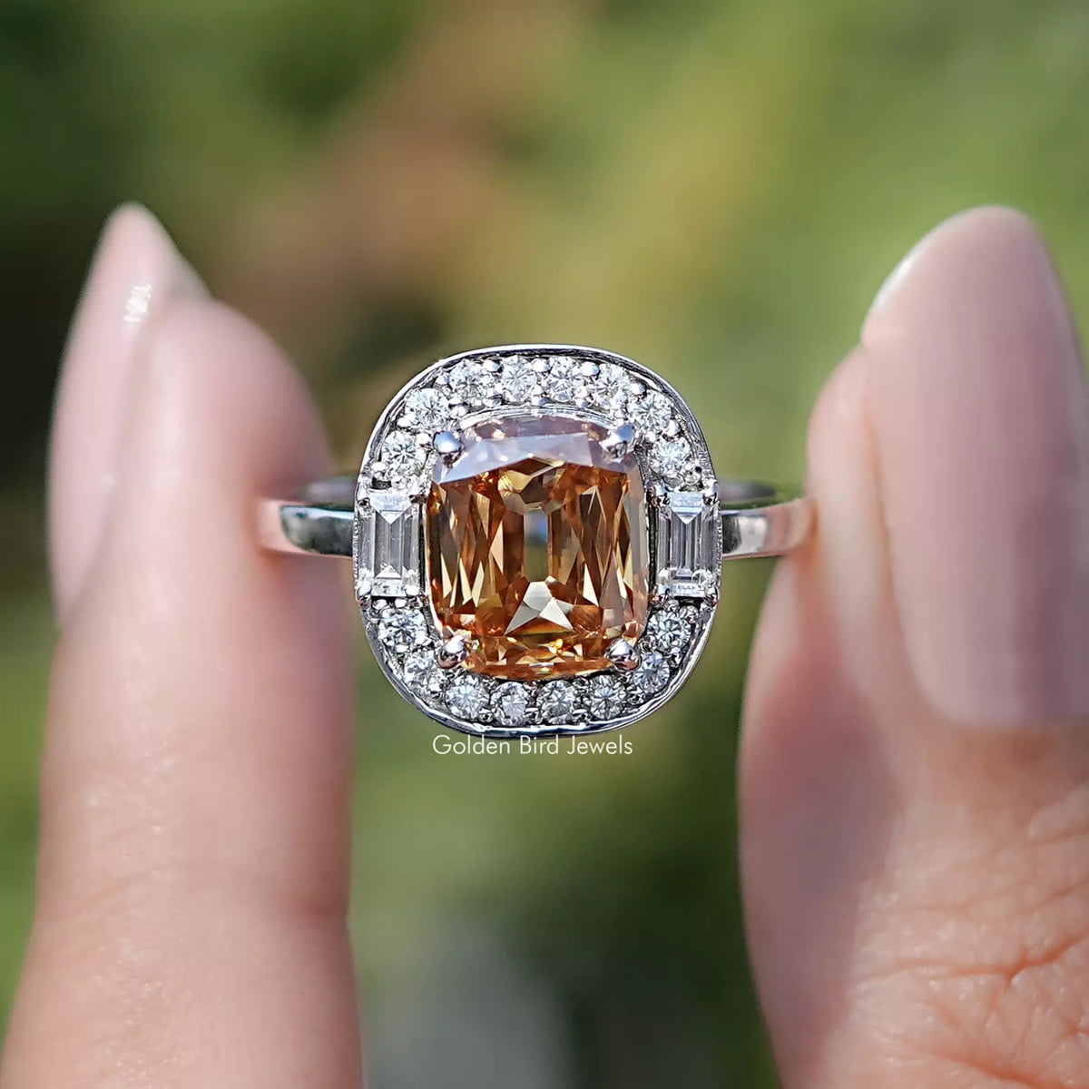 Criss Cut Cushion Moissanite Halo Engagement Ring