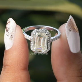 Criss Cut Moissanite Halo Accent Engagement Ring