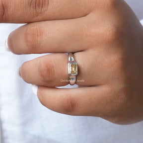 [Moissanite Criss Cut Moissanite Solitaire Ring In 14k White Gold]-[Golden Bird Jewels]