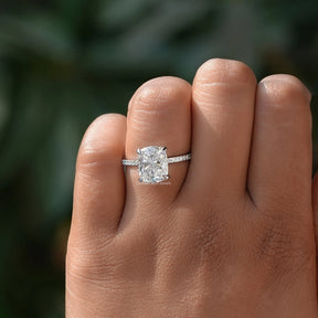Cushion Cut Hidden Halo Moissanite Ring In White Gold