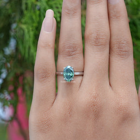 Close-Up View of Oval Cut Moissanite  Solitare Engagement Ring in White Gold