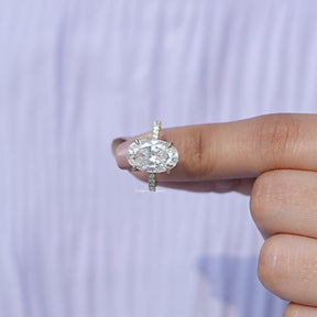 In finger front view of Oval Cut Moissanite Solitaire Ring In white gold