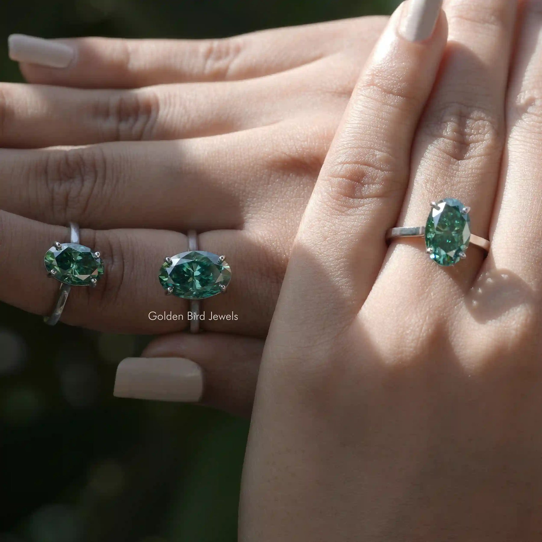[Oval cut moissanite solitaire ring made of 4 prong setting]-[Golden Bird Jewels]