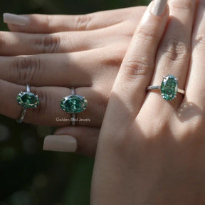 [Oval cut moissanite solitaire ring made of 4 prong setting]-[Golden Bird Jewels]