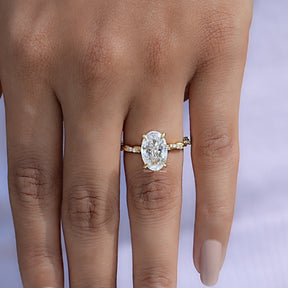 View of Crushed Ice Oval Moissanite Ring In Yellow Gold 