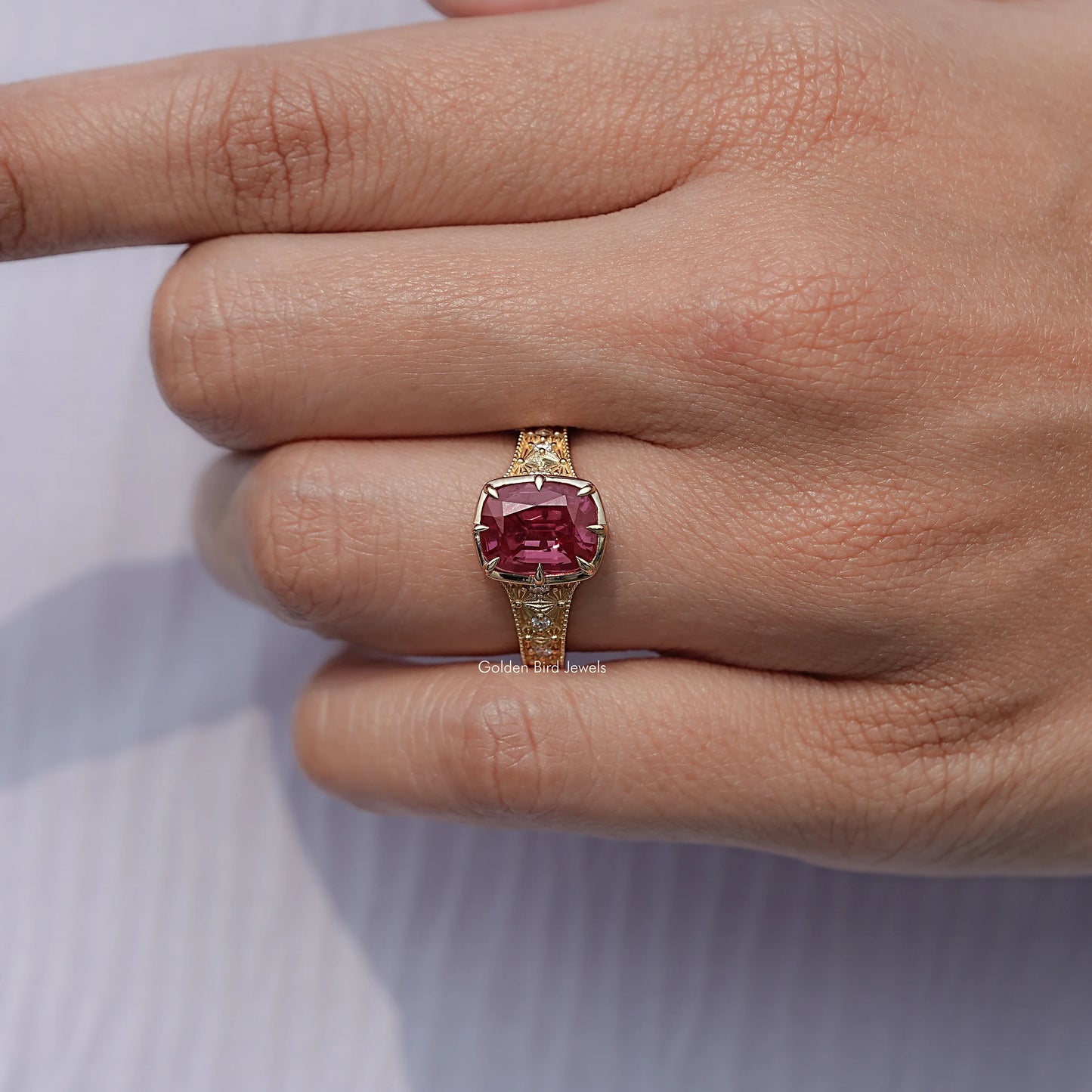 Cushion Alexandrite Gemstone Accent Stone Ring