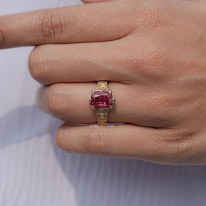 Cushion Alexandrite Gemstone Accent Stone Ring