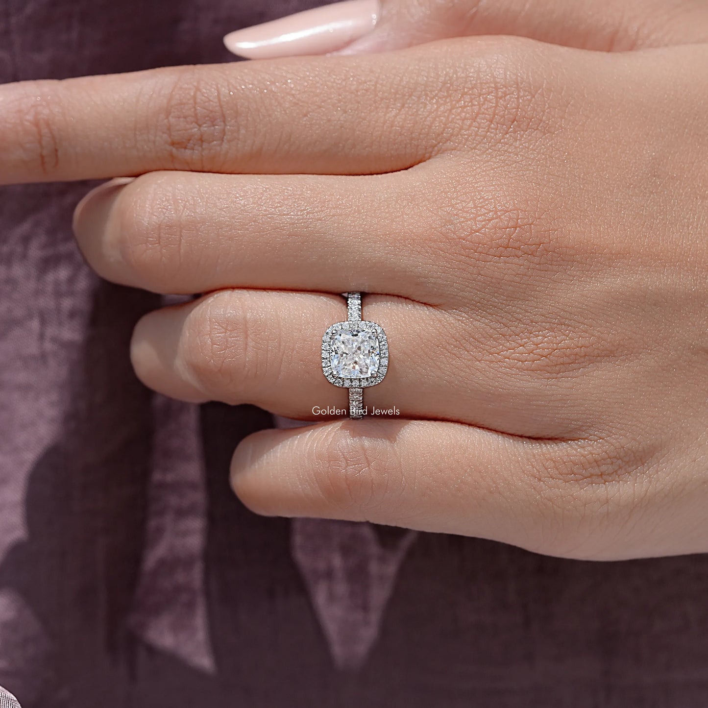 Cushion Cut Diamond Moissanite Accent Ring