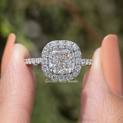 Cushion Cut Moissanite Diamond Halo Accent Ring