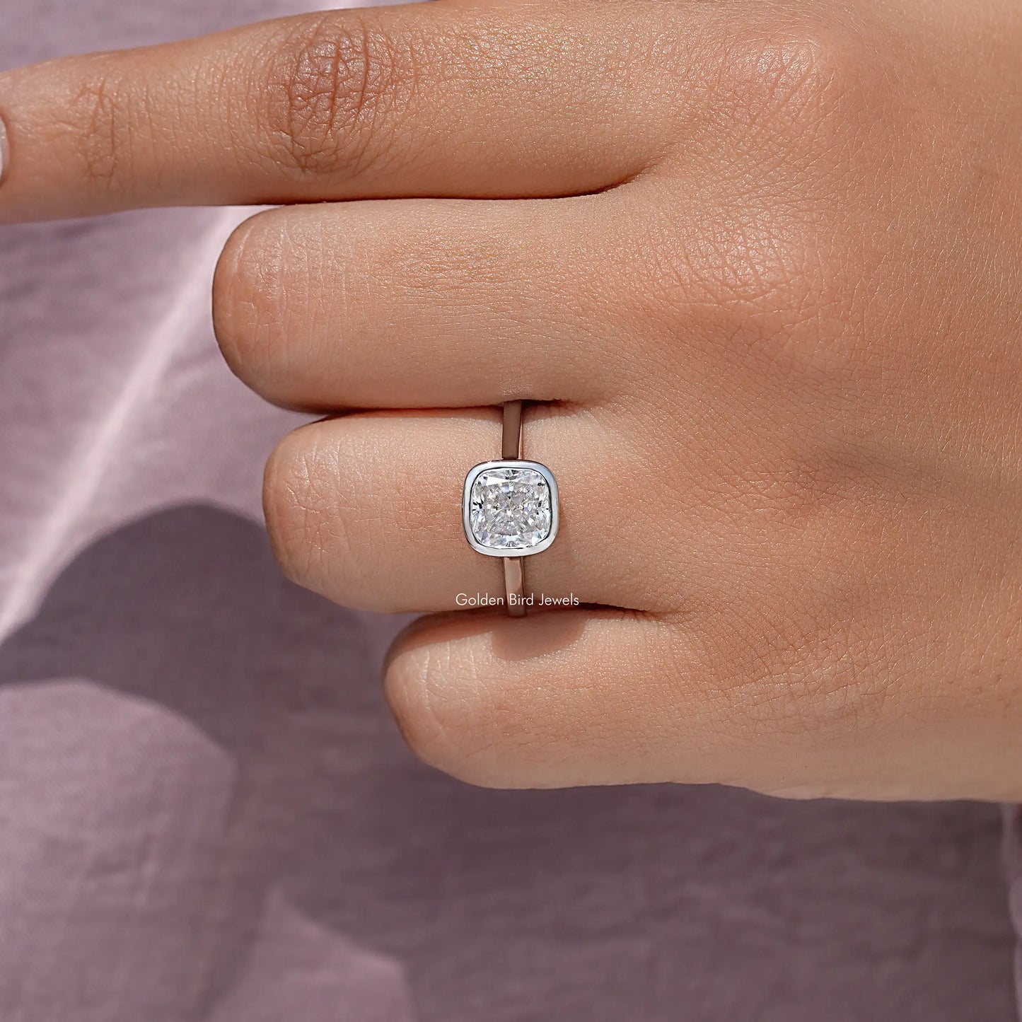 Cushion Moissanite Diamond Bezel Set Promise Ring