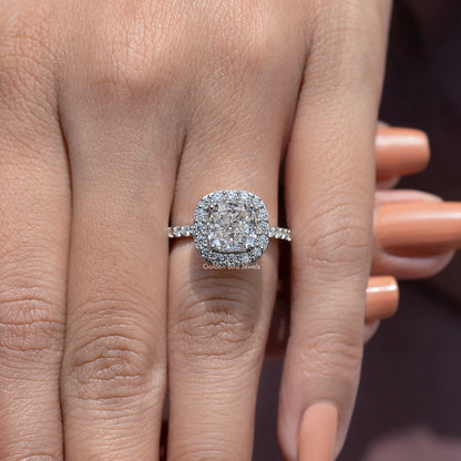 Cushion Cut Moissanite Diamond Halo Accent Ring