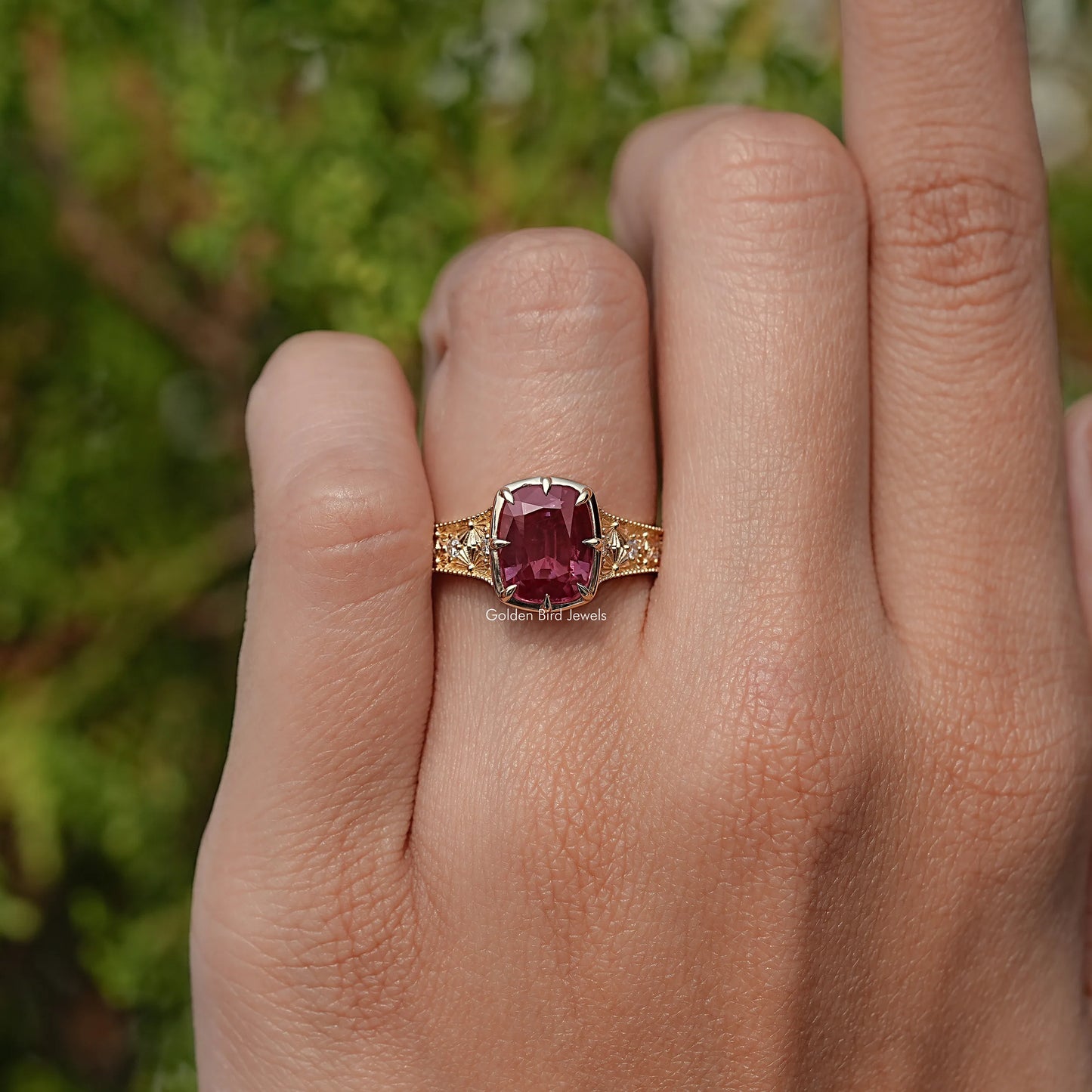 Cushion Alexandrite Gemstone Accent Stone Ring