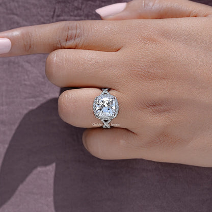 Square Cushion Lab Diamond Halo Twisted Engagement Ring