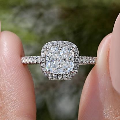 Cushion Cut Diamond Moissanite Accent Ring