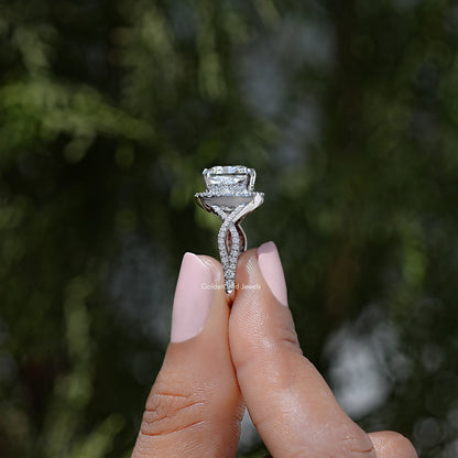 Square Cushion Lab Diamond Halo Twisted Engagement Ring