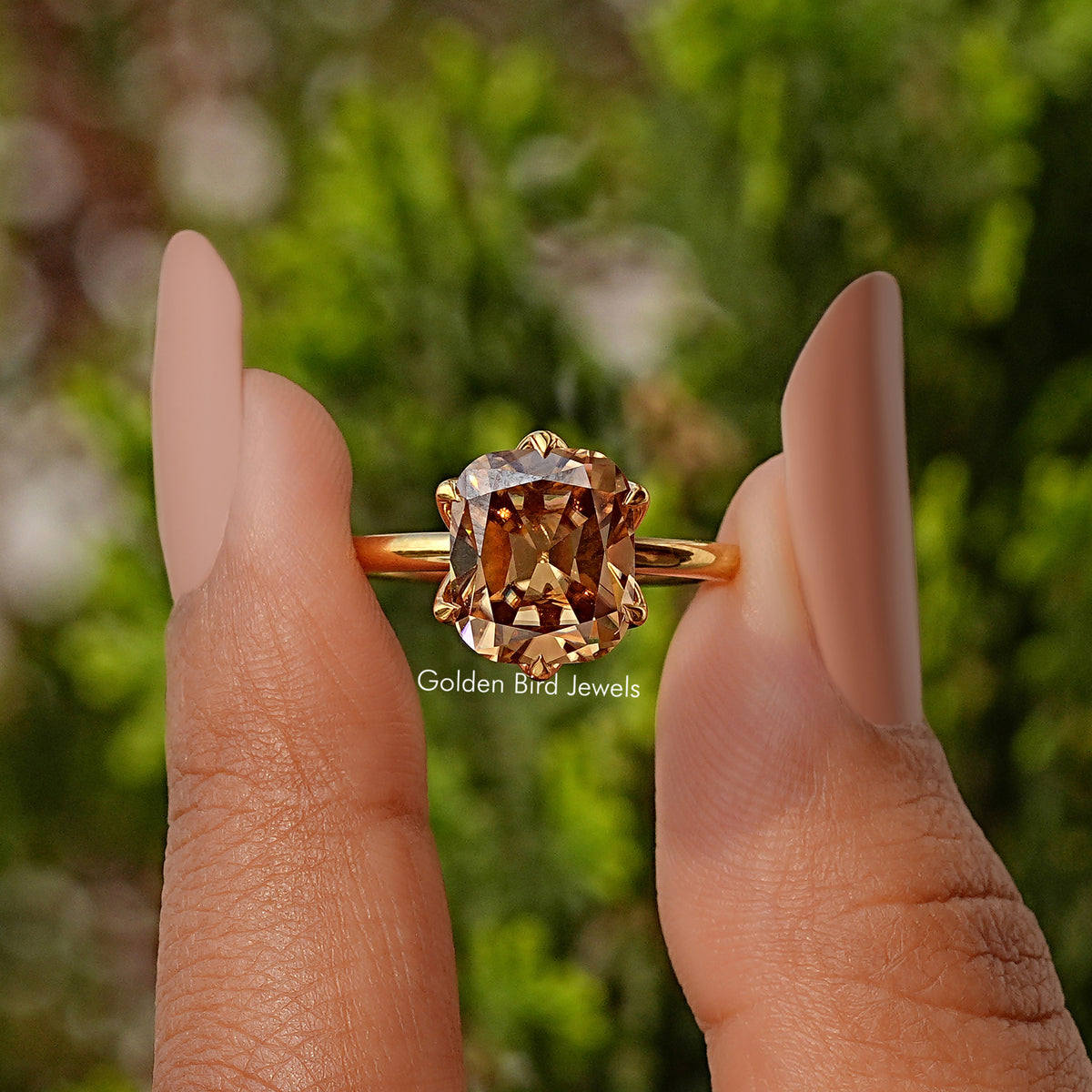Old Mine Cushion Cut Decorative Moissanite Prong Set Ring