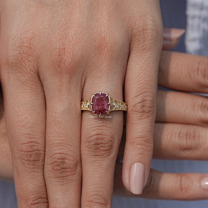 Cushion Alexandrite Gemstone Accent Stone Ring