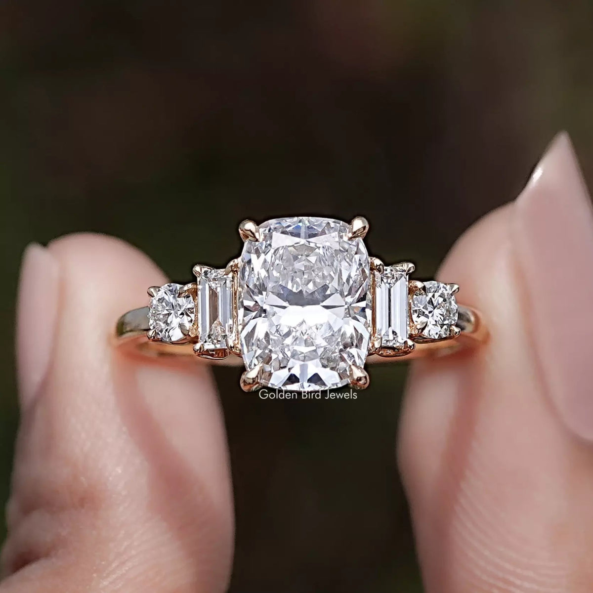 Cushion And Baguette Lab Diamond Five Stone Ring
