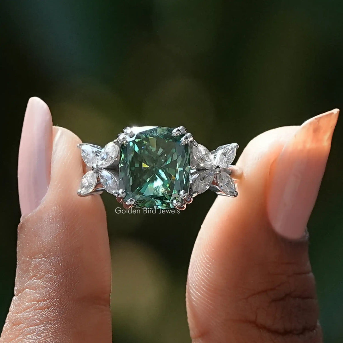 Cushion And Marquise Cut Moissanite Ring