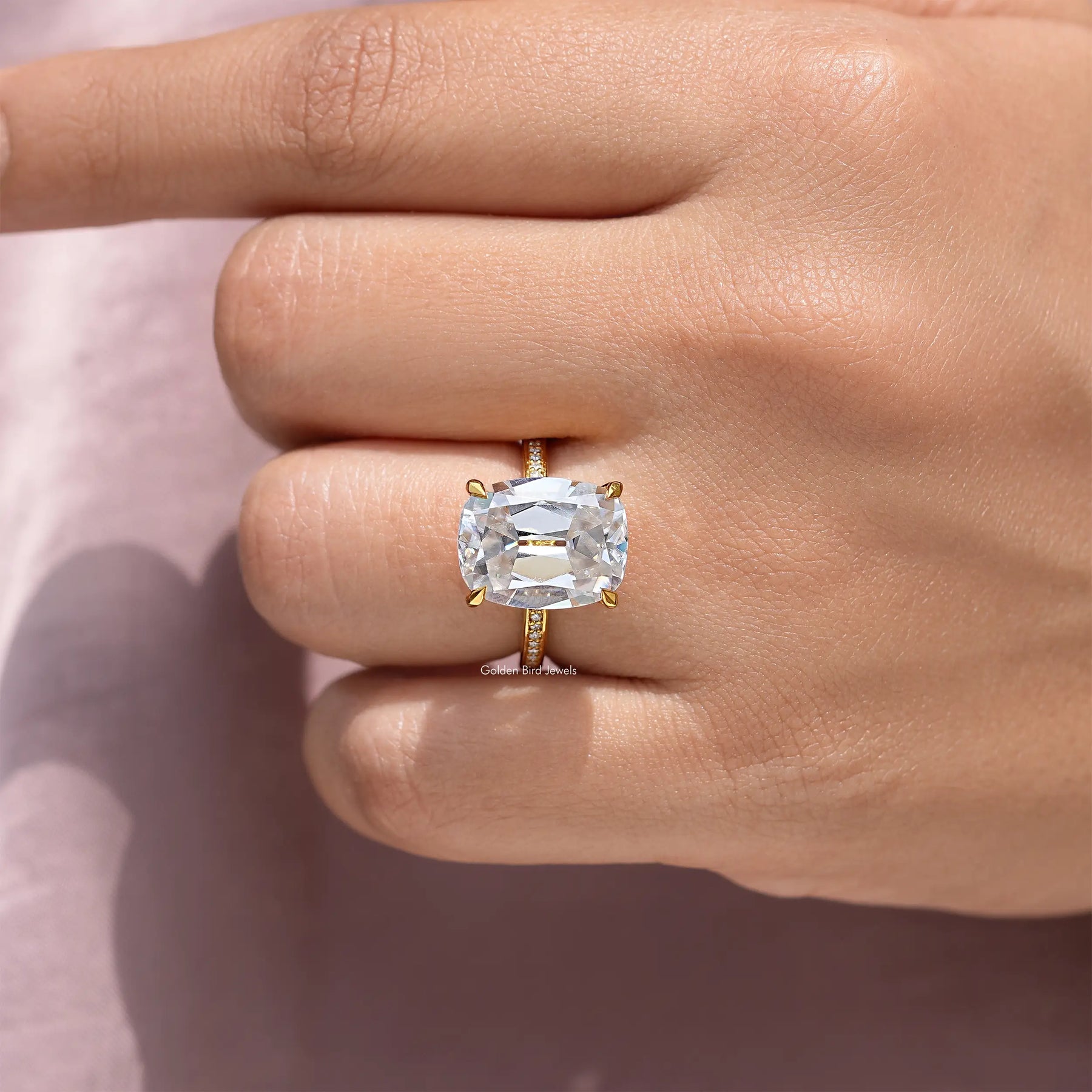 Old Mine Long Cushion Cut Accent Stone Engagement Ring
