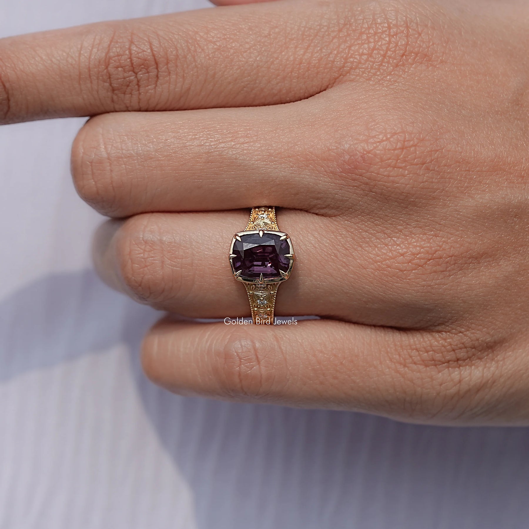Cushion Alexandrite Gemstone Accent Stone Ring
